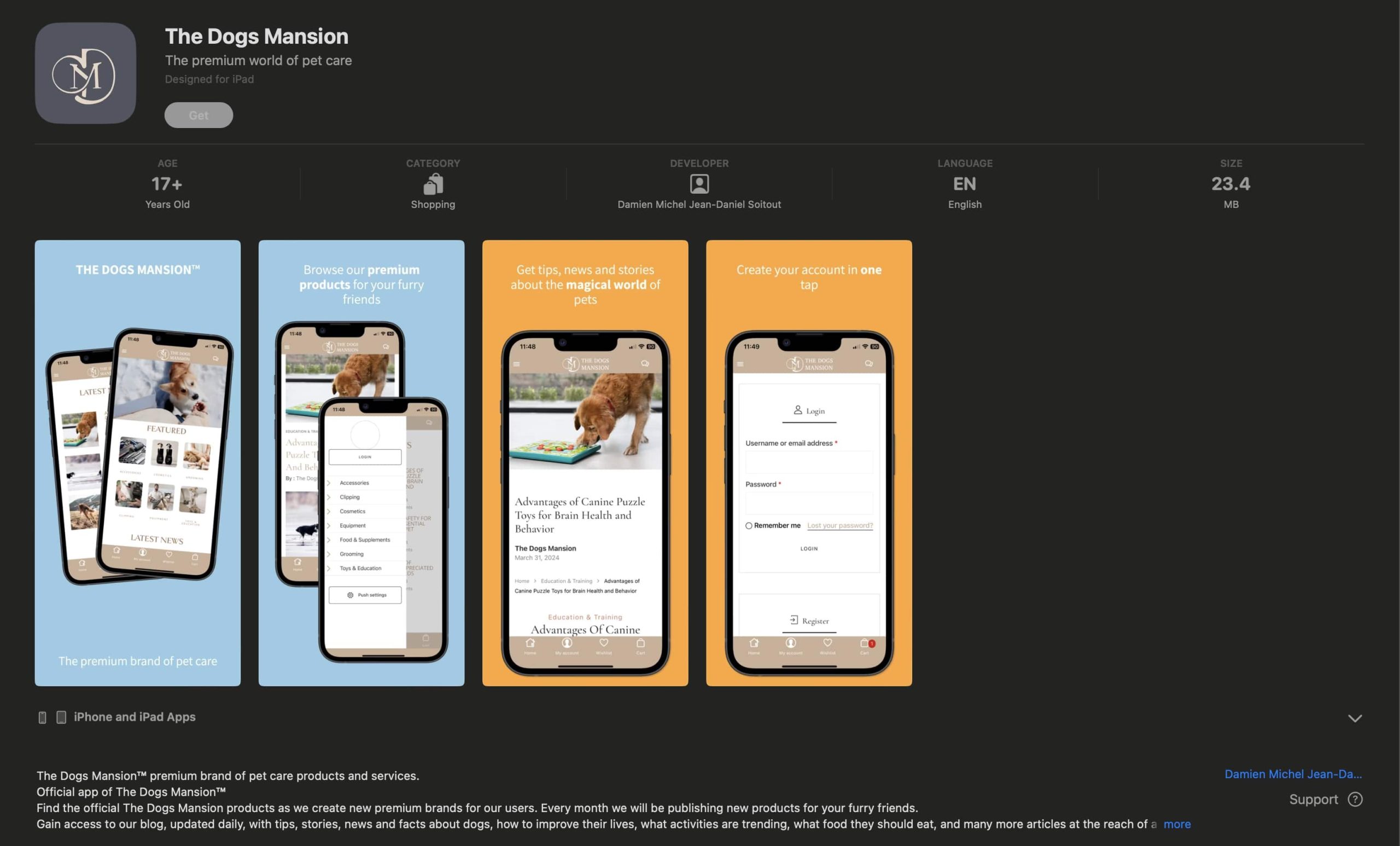 the dogs mansion, logo the dogs mansion, luxury pet shampoo, luxury pet food, luxury pets, luxury pet grooming, ios app, tdm android app, dogs mansion ios app, tdm